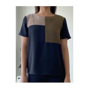 ZARA black/beige/olive colorblock top | size S